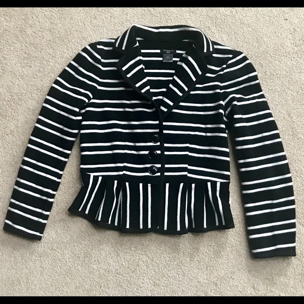 Ann Taylor StripedBlack White Peplum Blazer  SP